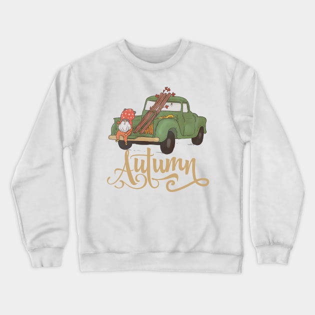 Cute Gnome In Autumn Vintage Car Gnomes Lover Crewneck Sweatshirt by alcoshirts